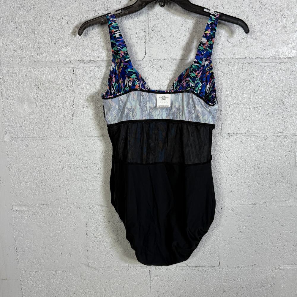 Swim Solutions Women's Printed Tiered Fauxkini 1pc swimsuit Rainbow Rain 8 $102 - Picture 8 of 10